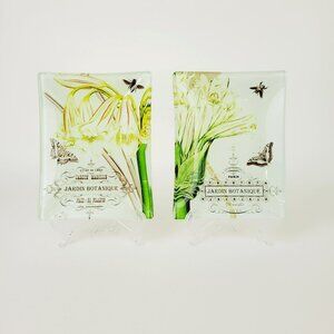 Botanical 5x7 Glass Plate Set Studio Z Prima Donna Floral Moth Bee Kitchen Decor